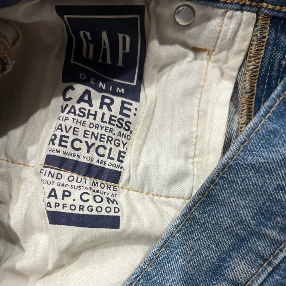 GAP Women’s Cheeky Straight High Rise Distressed Blue Jeans - Picture 3 of 6